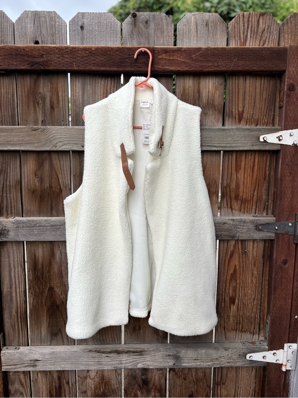 Suzanne Betro Cream Sherpa Teddy Vest with Leather Toggle
